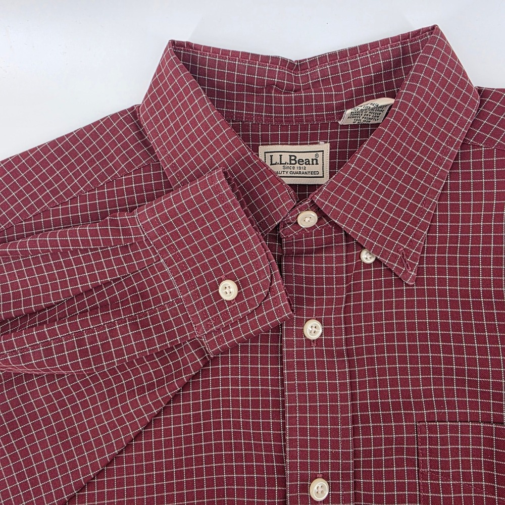 LL Bean Mens LGTALL Long Sleeve Button Down Shirt Red Plaid‎ 100% Cotton